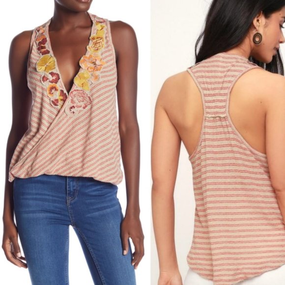 NWT Free People | Floral Applique Frida Tank | Racerback | XS | Extra Small - Picture 1 of 10